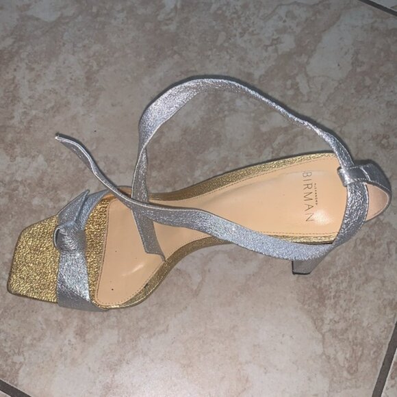 Alexandre Birman Silver/Gold Leather Bow Sandal Heels 39.5 - WORN ONCE - Picture 7 of 11